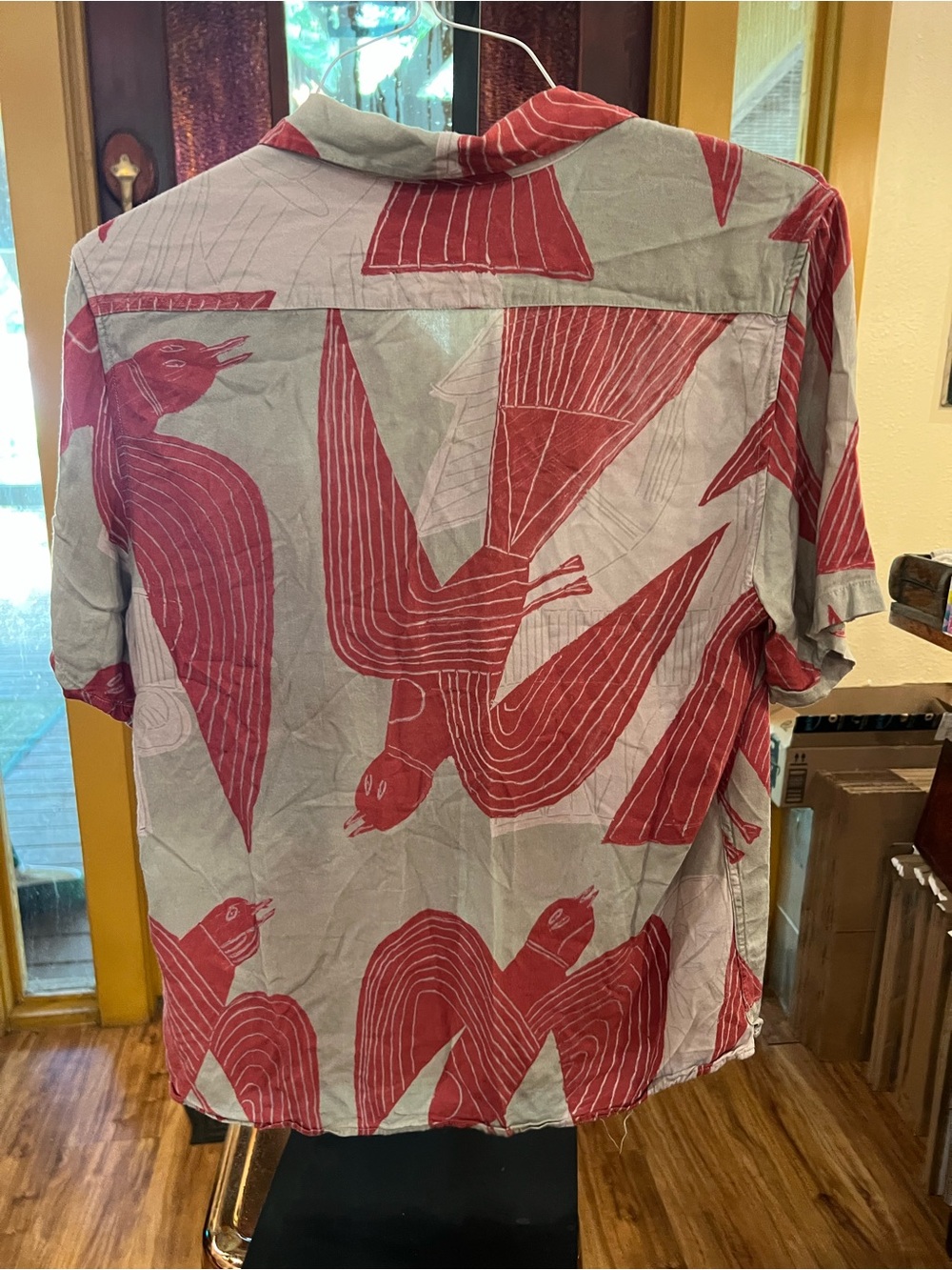 Neuw Taupe Shirt with Red Graphic Print Button-Down - Picture 6 of 6
